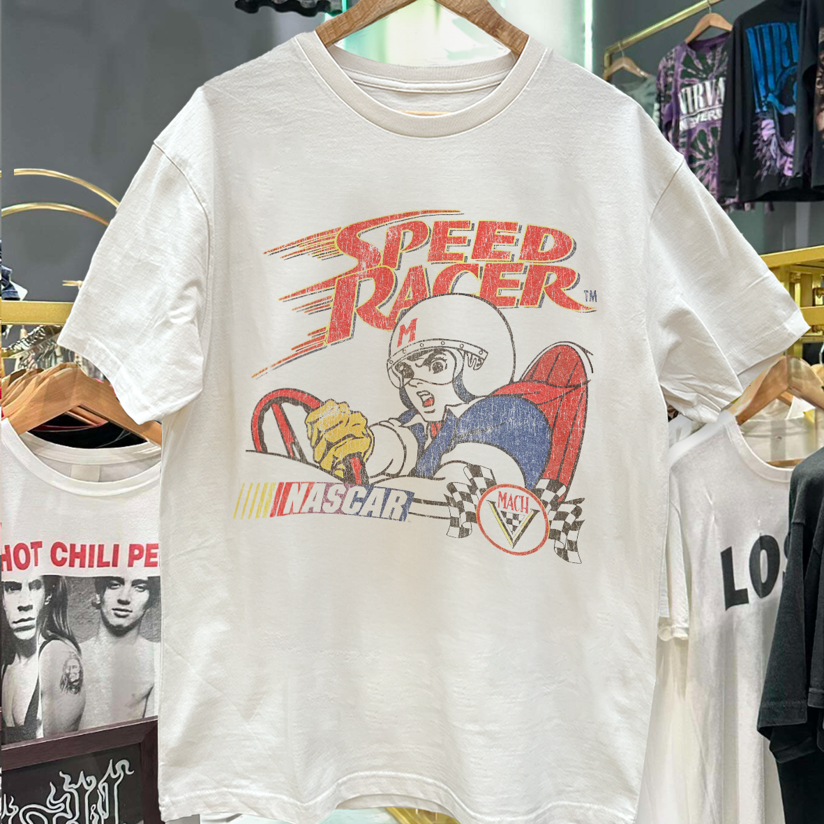 SPEED RACER WHITE VINTAGE WASHE T-SHIRT